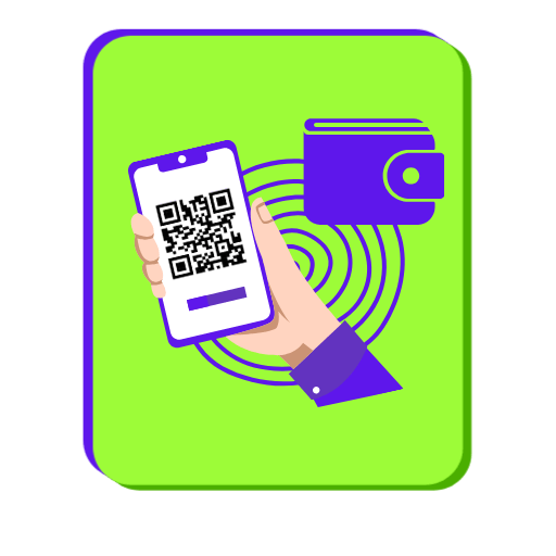 Mano con smartphone e portafoglio con codici QR