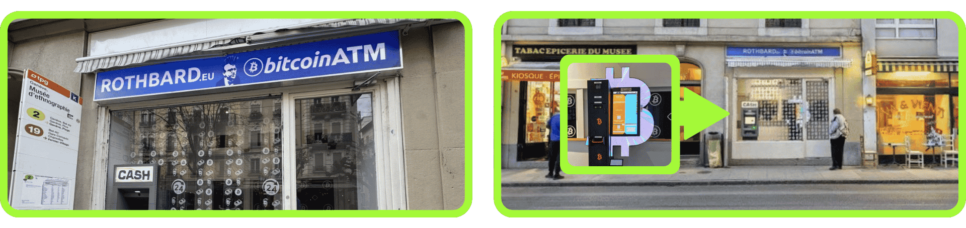 2 Fotos des Bitcoin ATM in Genf