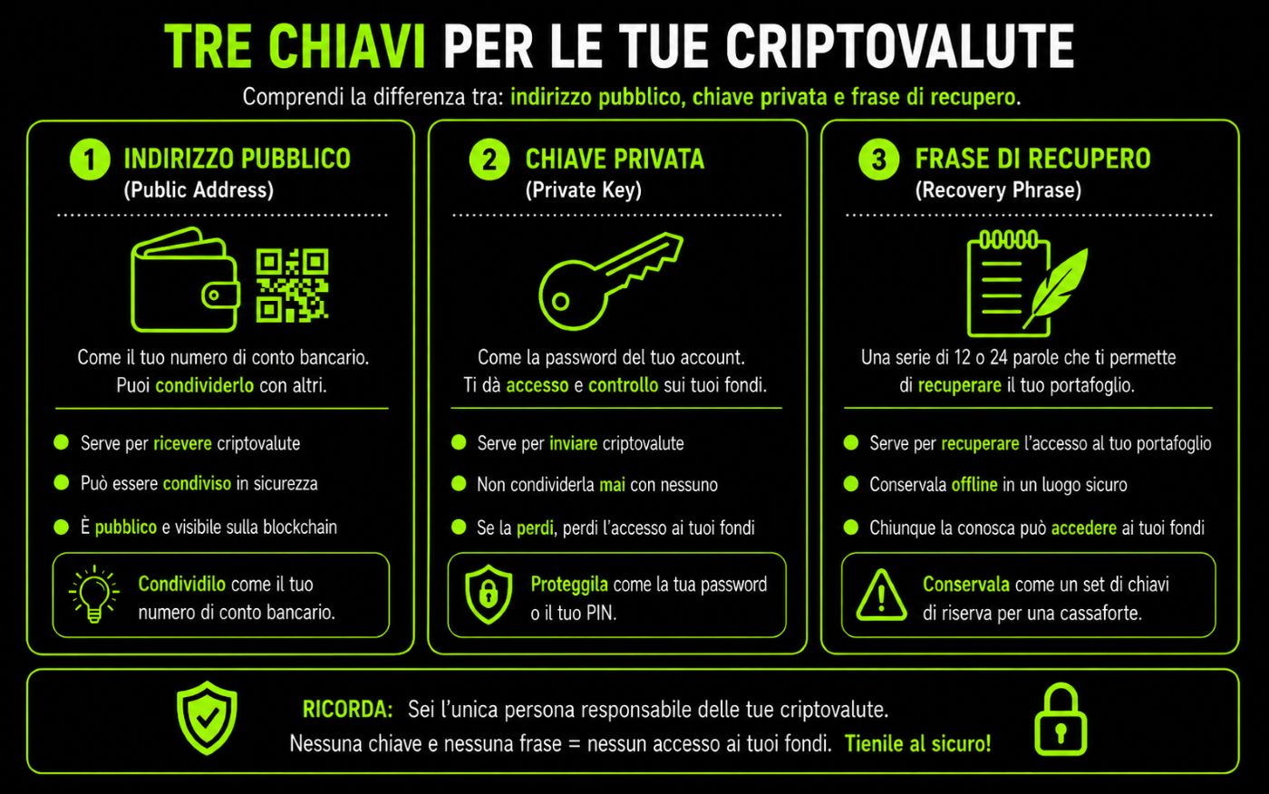 Un'immagine che spiega il funzionamento di un portafoglio BTC.