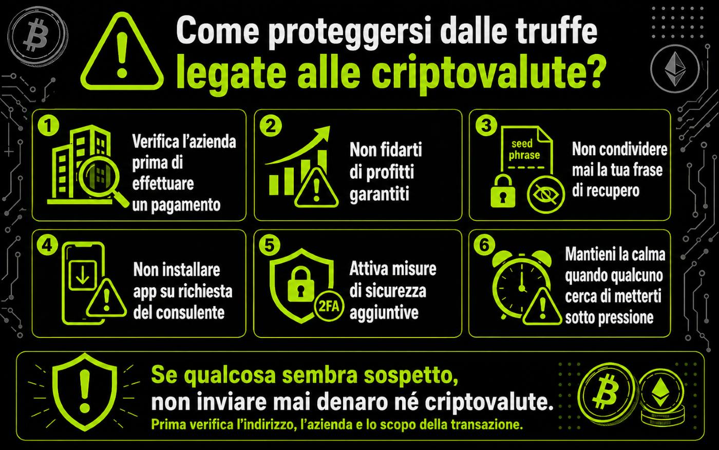 Informazioni su come proteggersi dalle truffe crypto