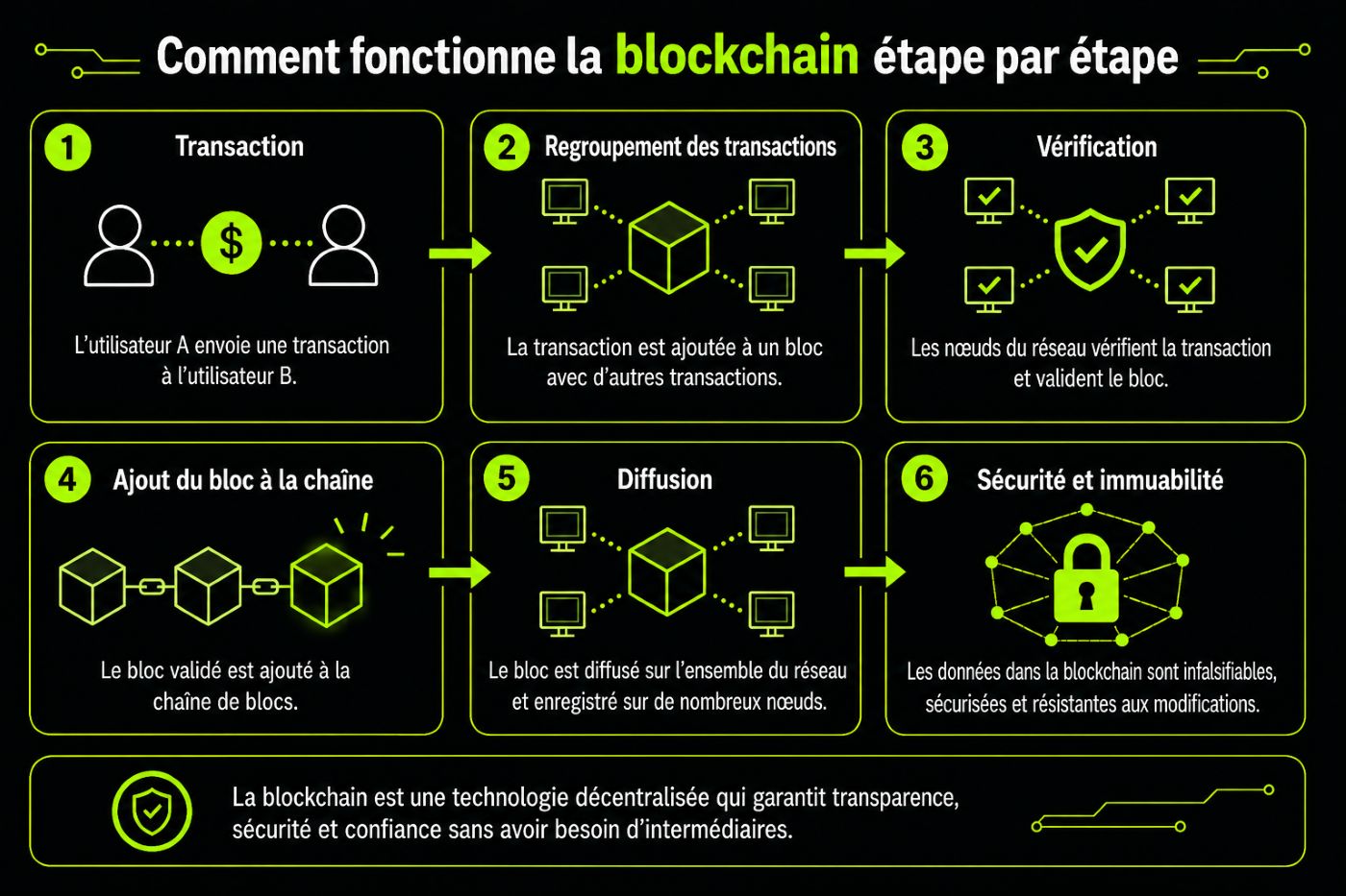 Illustration expliquant le fonctionnement de la blockchain