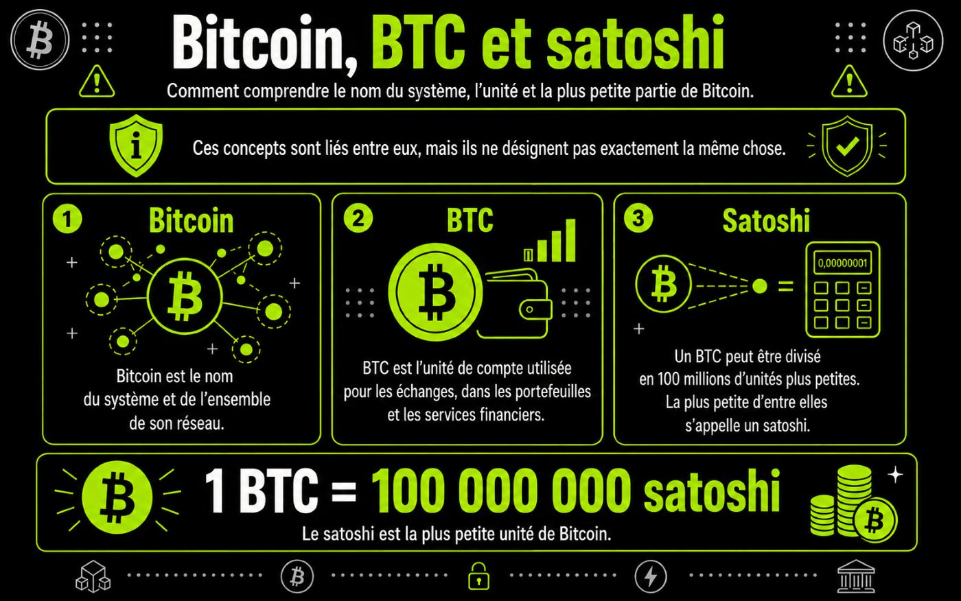 Que signifient Bitcoin, BTC et satoshi ?