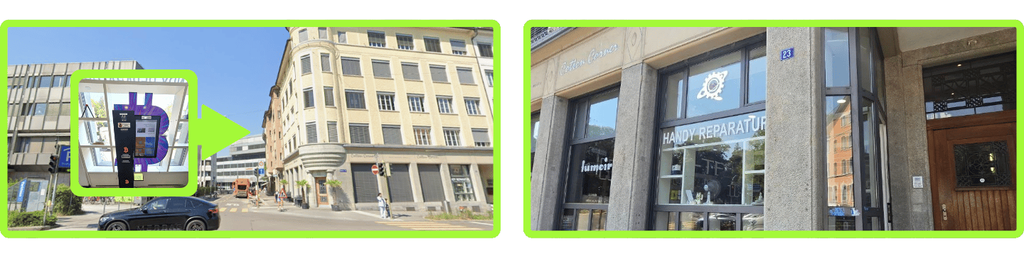 2 Fotos des Bitcoin ATM in Winterthur