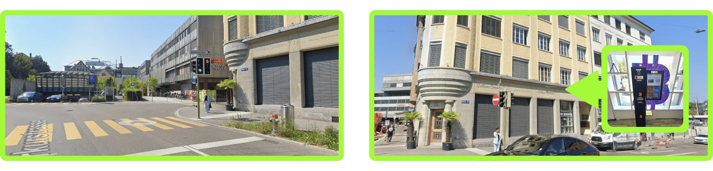 2 Fotos des Bitcoin ATM in Winterthur