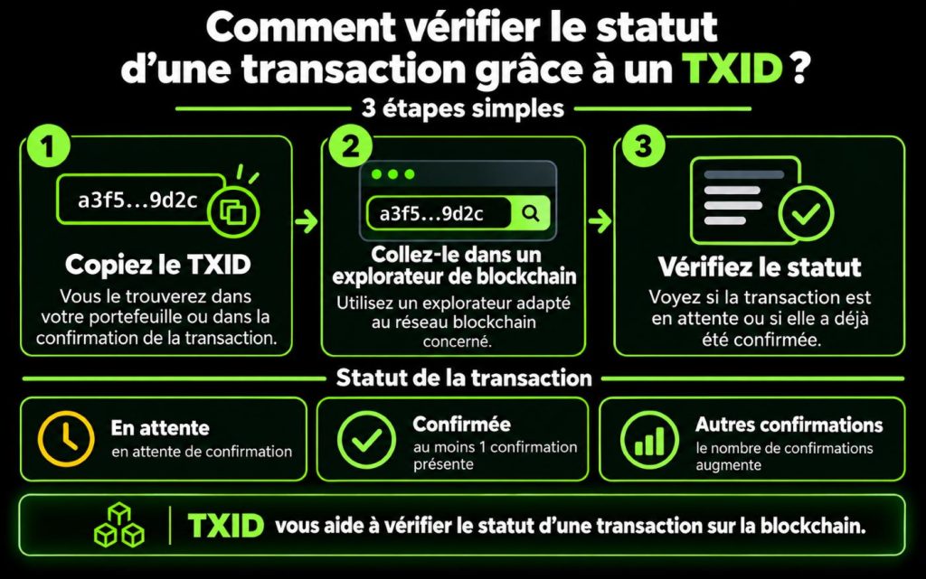 Erklärung, wie man den Status einer Transaktion mithilfe der TXID überprüft.