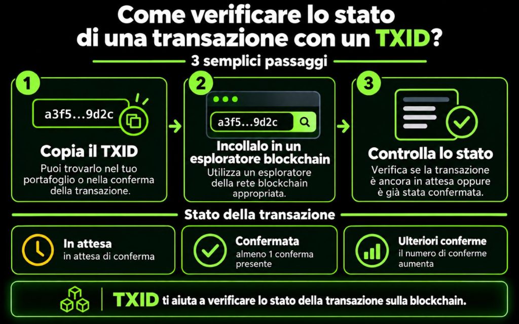 Erklärung, wie man den Status einer Transaktion mithilfe der TXID überprüft.